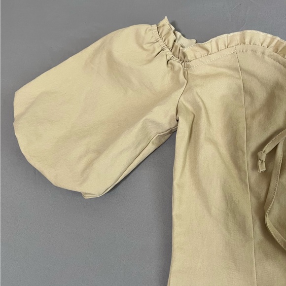 Better Be beige cream Puff Sleeve lace up mini Dress size S - Picture 6 of 15